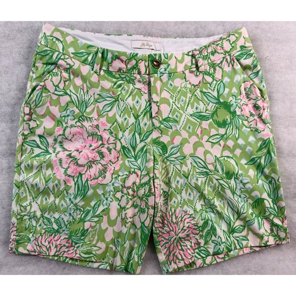 Lilly Pulitzer Natia Mid-Rise Floral Shorts Preppy Green Pink Soft 14 Soft Class - Picture 1 of 13